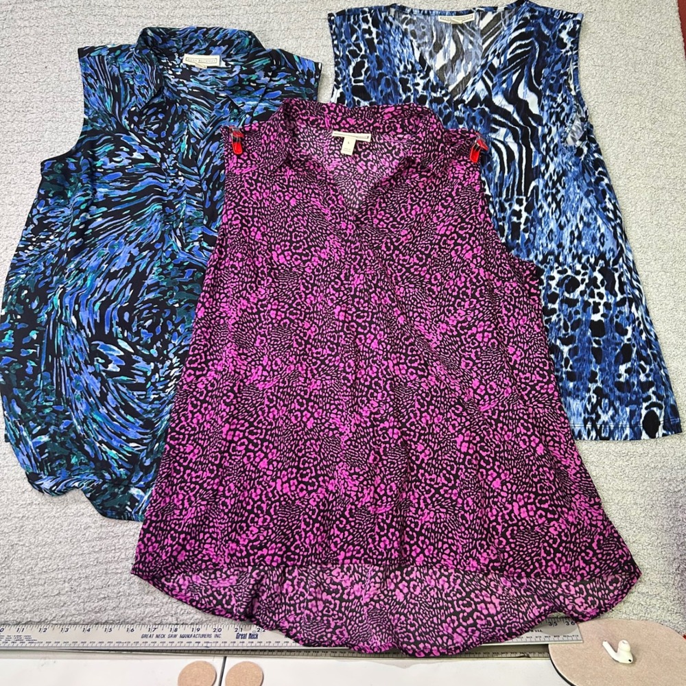 Dana Buchman Sleeveless Tops Bundle Size L Blue Pink Animal Print Career Lot 3pc